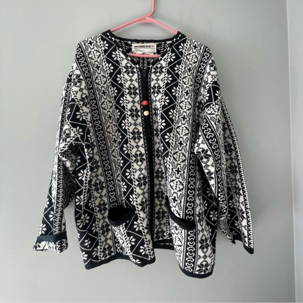 Vintage Obermeyer Nordic print zip wool sweater size M